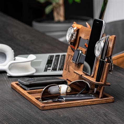 Personalized T Dock Station Mens Desk Organizer Phone Desk