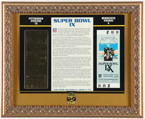 Super Bowl IX Commemorative Custom Framed Score Card Display with 23kt ...