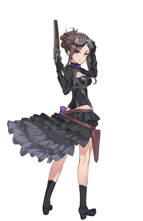 Safebooru 1girl Black Boots Black Clothes Black Gloves Black Skirt Boots Breasts Brown Hair