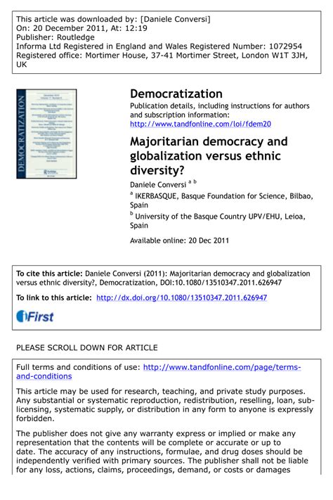 Pdf Majoritarian Democracy And Globalization Versus Ethnic Diversity