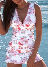 Rotita Criss Cross Dusty Pink Floral Print Tankini Set Rotita