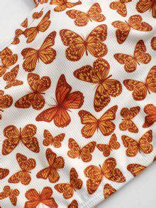 ZAFUL Butterfly Print Ribbed Cropped Bikini Top In ORANGE ZAFUL 2024