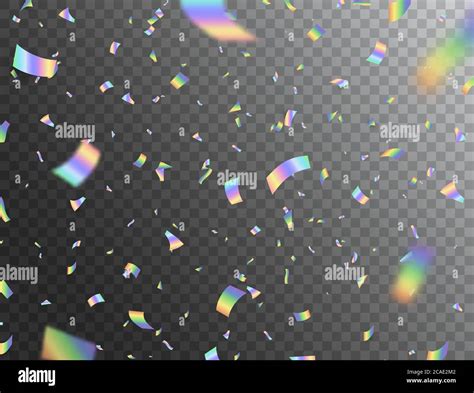 Holographic Shiny Falling Confetti On Transparent Background Rainbow