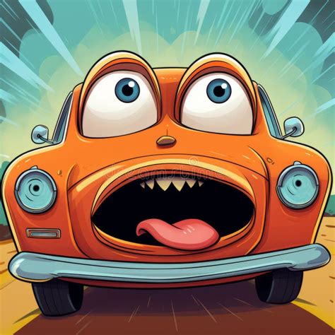 Funny Cartoon Car Driving with Intense Emotional Expression Stock ...