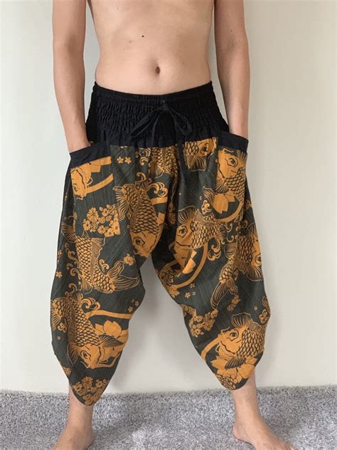 Xl0026 Samurai Pants Handmade Pants Men S Fashion Unisex Yoga Harem Pants Elastic Waistband