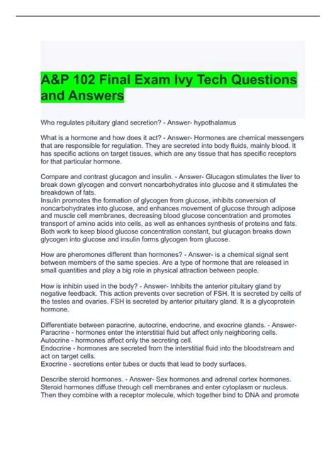 A P Final Exam Ivy Tech Questions And Answers Aphy