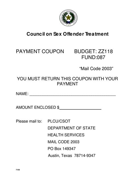 Texas Payment Coupon Council On Sex Offender Treatment Fill Out Sign Online And Download