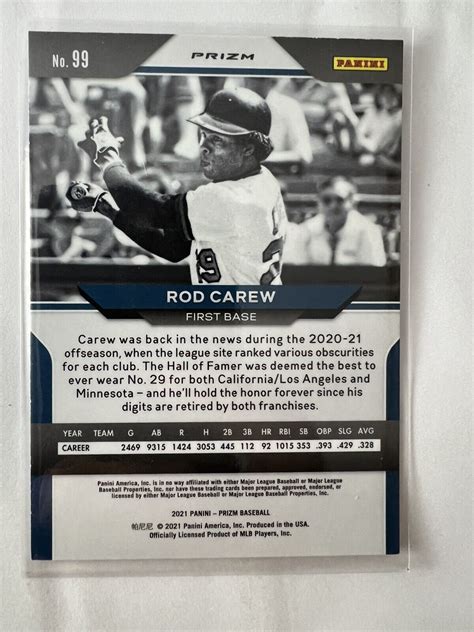 2021 Panini Prizm Rod Carew Red White Blue Prizm 99 Hof Sir Rodney