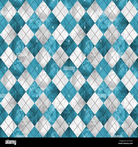 Argyle Seamless Plaid Pattern Watercolor Hand Drawn Gray Teal Blue