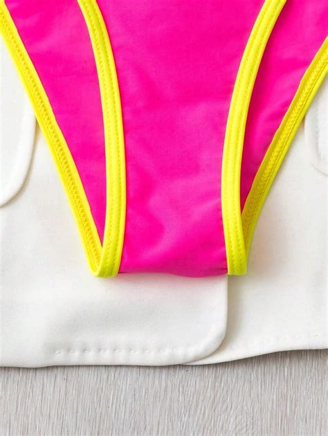 SHEIN VCAY Women Summer Beach Holiday Contrast Neon Trim Bikini