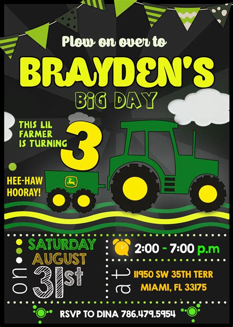 Green Tractor Birthday Invitation Oscarsitosroom Tractor Birthday