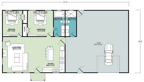 Sq Ft Single Story Barndominium Floor Plan Br Ba