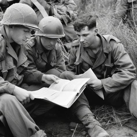 Premium Ai Image A Group Of Soldiers Are Reading A Book And Looking