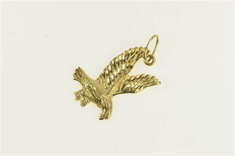 14K Diamond Cut Soaring Eagle Patriotic Bird Yellow Gold Pendant