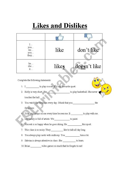 Like And Don´t Like Worksheet Esl Worksheet By Lanj03