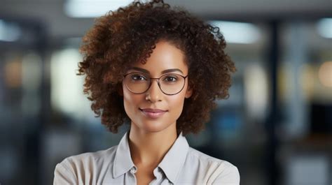 Feliz Bela Mulher De Neg Cios Afro No Escrit Rio Sorrindo Confiante