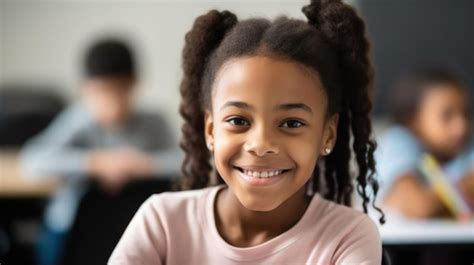 Premium Photo Happy Africanamerican Girl Sitting In A Classroom At