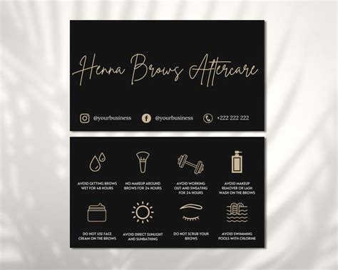 Henna Brows Aftercare Card Template Editable Henna Brow After Care