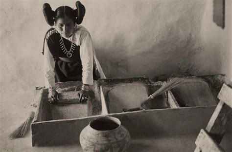 Hopi Woman From The Village Of Walpi Grinding Corn Northern Arizona