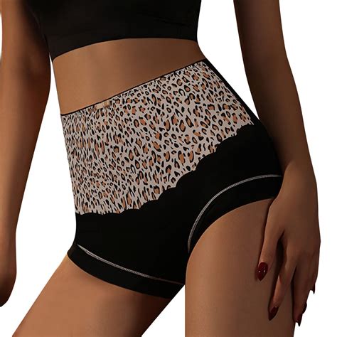 3pc Underwear Women Pack Leopard Print High Waist Belly Lift Plus Size Traceless Ice Silk Crotch