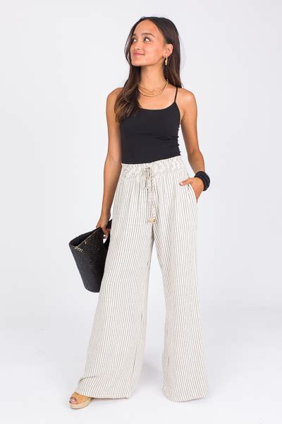 Striped Linen Pants Natural Black SALE The Blue Door Boutique