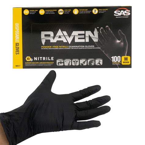 Raven 66517 Nitrile Disposable Gloves Medium 100 Pieces Powder Free New