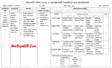 HSC 10th Week Assignment 2022 Answer PDF Link