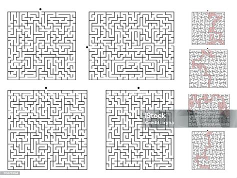 Vector Maze Template Set Blank Black And White Labyrinth Collection Stock Illustration