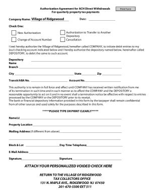 Fillable Online Authorization For Automatic Transfer Payment Fax