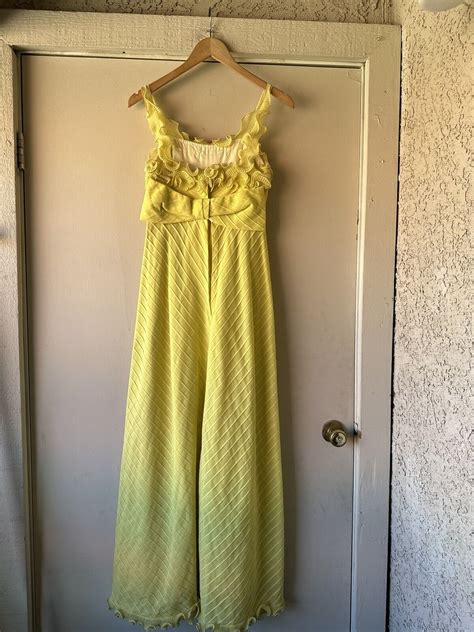 1960s 1970s Yellow Ruffled Maxi Dress Gem