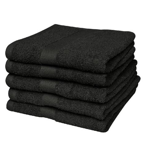 Lot Set De 5 Serviettes De Toilette Noires 50 X 100 Cm 100 Coton 500 G