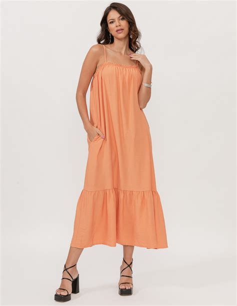 Vestido Longo Amplo Laranja Sangue Latino