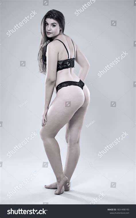 Plus Size Glamour Model Black Lingerie Stock Photo 1831498195