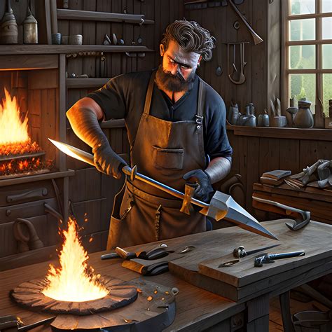 Blacksmith Is Creating A Weapon Blacksmith In Work Photorealis