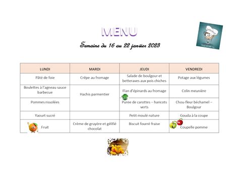 Menus De Cantine Janvier F Vrier La Houssaye B Ranger