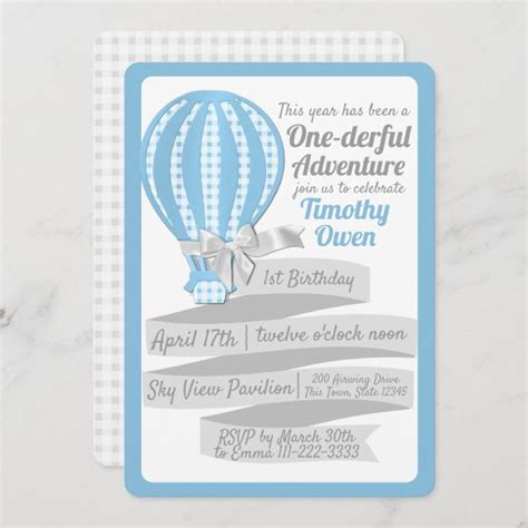 One Derful Adventure Hot Air Balloon St Birthday Invitation Zazzle