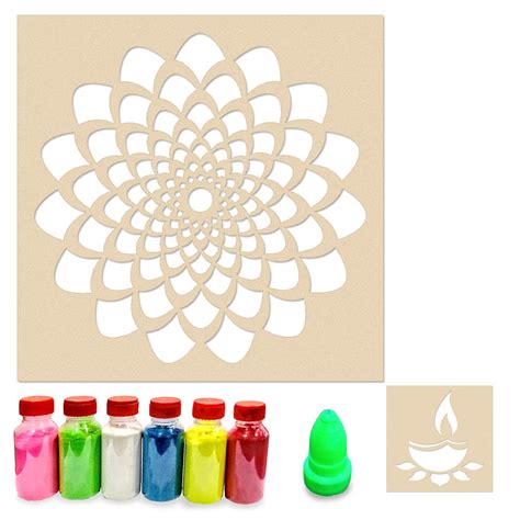 Floral Diya Rangoli Stencils For Diwali Decorations Set Of Stencil