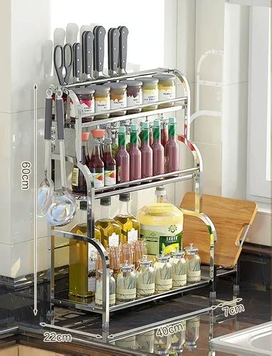 Organizador Rack Especiero Acero Utensilios Niveles Cocina Meses