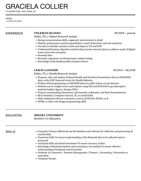 Research Analyst Resume Samples Velvet Jobs