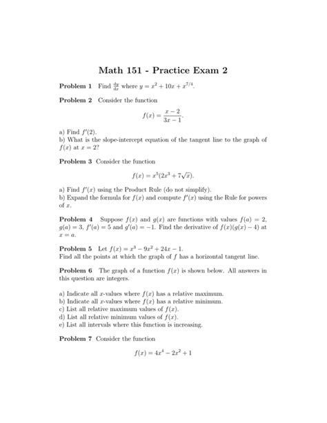 Math 151 Practice Exam 2