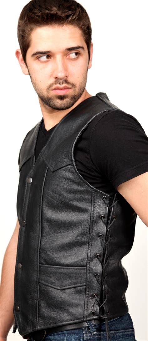 Pr1141 Mens Leather Vest With Side Laces Pro Rider Leathers