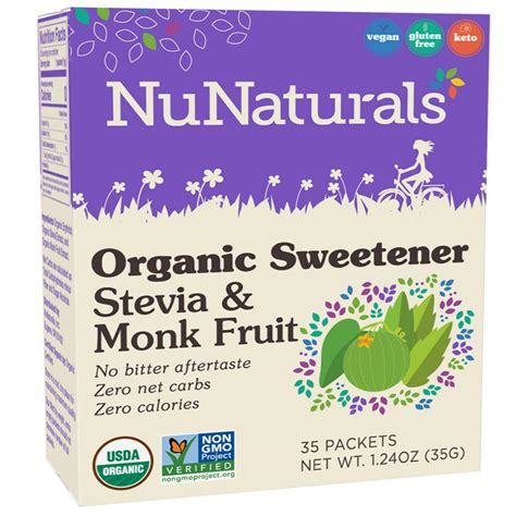 Nunaturals Organic Sweetener Stevia And Monk Fruit Packet Ingredients Organic Erythritol