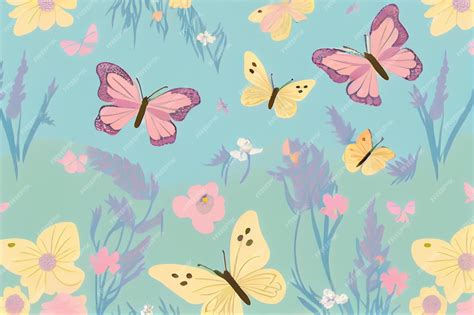 Premium AI Image | A wallpaper with butterflies and flowers on it