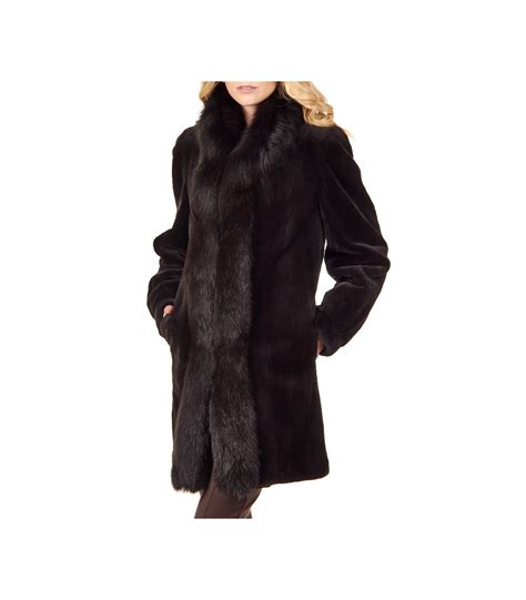 Reversible Sheared Mink Fur Coat With Fox Trim In Brown Fursource