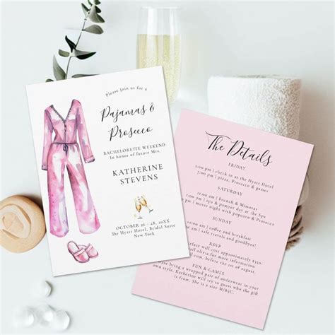 Pajamas Prosecco Chic Bachelorette Party Itinerary Invitation Zazzle