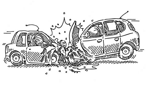 Dessin Vectoriel Dessiné à La Main Dun Accident De Voiture Frontal Esquisse En Noir Et Blanc