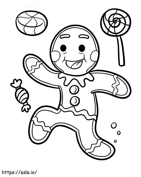 Gingerbread Man With Candies coloring page