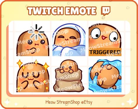 Twitch Emote Cute Potato Emotes Pack 4 Buffering Comfy Etsy In 2023