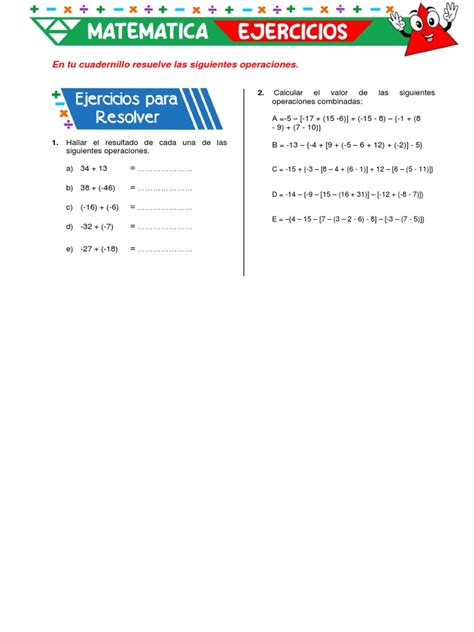 Adicion Y Sustraccion De Numeros Enteros Pdf