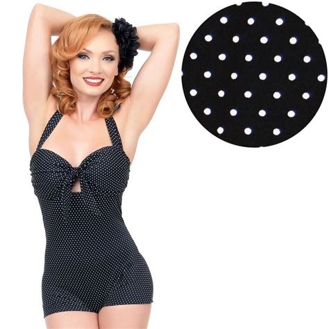 Unique Vintage Black Polka Dot Garbo One Piece Swimsuit Size Small